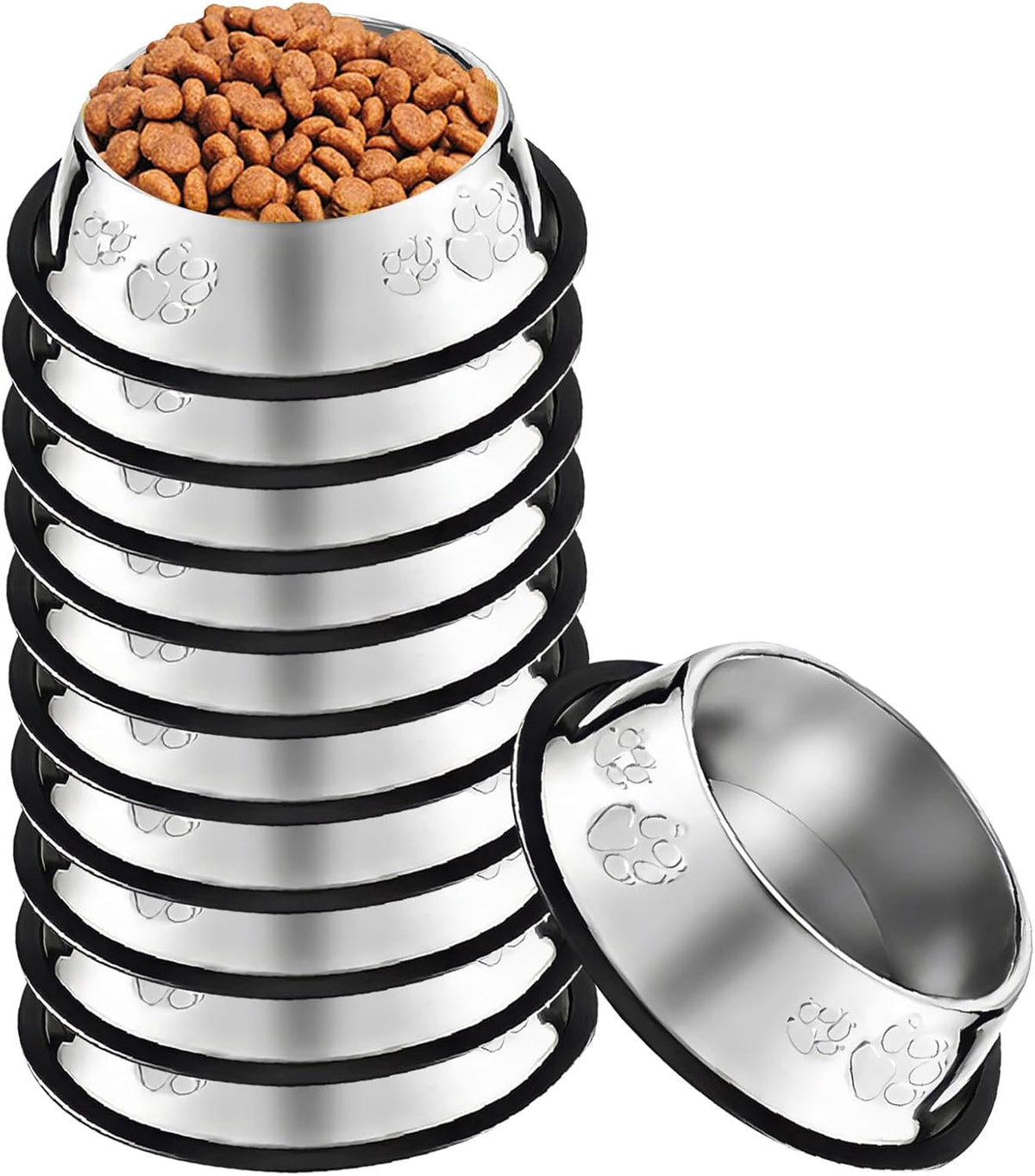 10 Pcs Stainless Steel Dog Bowl Pet Feeding Bowl with Rubber Base - 18.6 oz