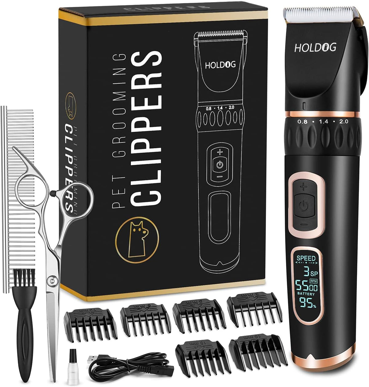 Dog Clippers Professional Heavy Duty Grooming Clipper 3-Speed - Black