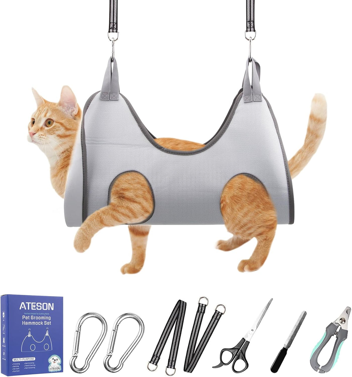 Ateson Pet Grooming Hammock - XS for Cats & Tiny Dogs 15LB / Gray
