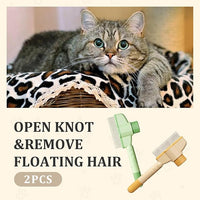 2-Pack Pet Hair Removal Comb & Flea Comb with Release Button for Cats & Dogs - Grooming Brush for Short/Long Hair Green & Yellow