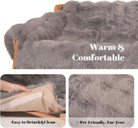 Elevated Cat Couch Bed Wooden Raised Kitty Sofa Lounge Chair – Essentials for Cats - Cat Sofa-Dark Grey(Blue) - image 3