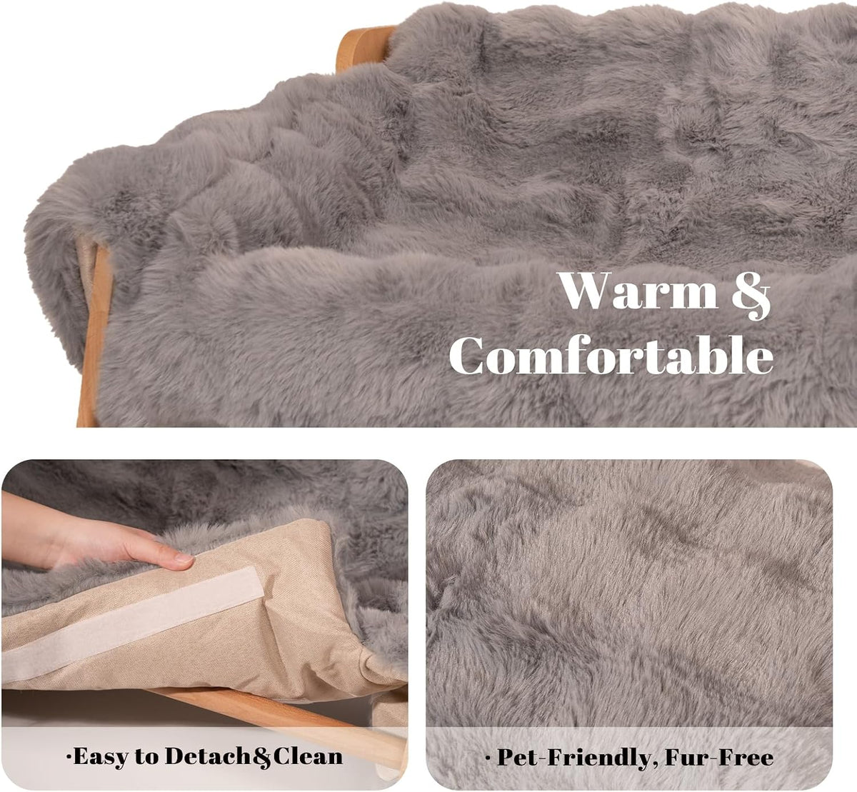 Elevated Cat Couch Bed Wooden Raised Kitty Sofa Lounge Chair – Essentials for Cats - Cat Sofa-Dark Grey(Blue) - image 3