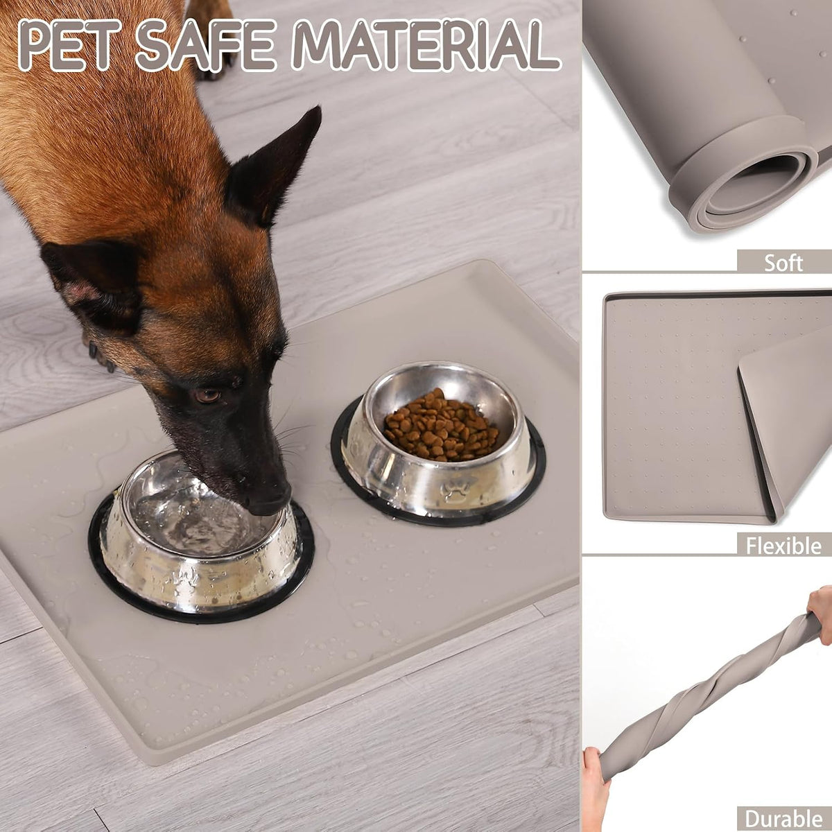 MateeyLife Silicone Cat & Dog Food Mat for Floors Waterproof - Taupe / 22"L x 14"W - image 3