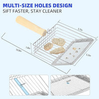 Litter Scooper, Metal Litter Scoop, Pooper Scooper with Wooden Handle, Cat Litter Scoop, Metal Scooper & Speed Sifter Deep Shovel Scoop Filter,Kitten Pooper Lifter for Litter Box
