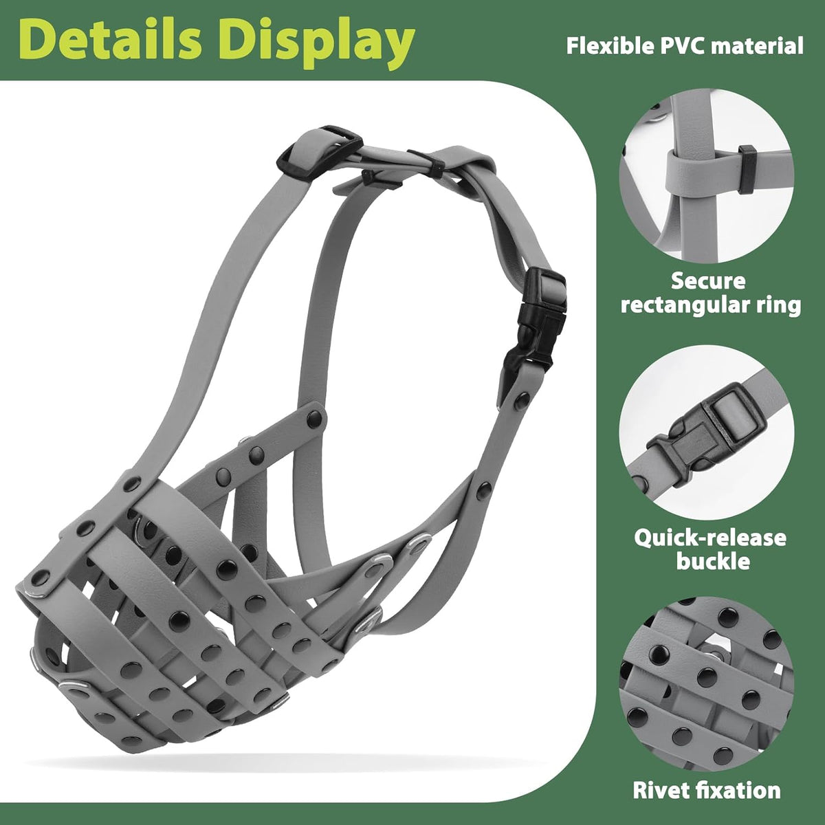 Pitbull Dog Muzzle for Large Medium Dogs Prevent Biting Scavenging – Essentials for Dogs - Grey / M [Snout Cir: 9.75"-11"] - image 2