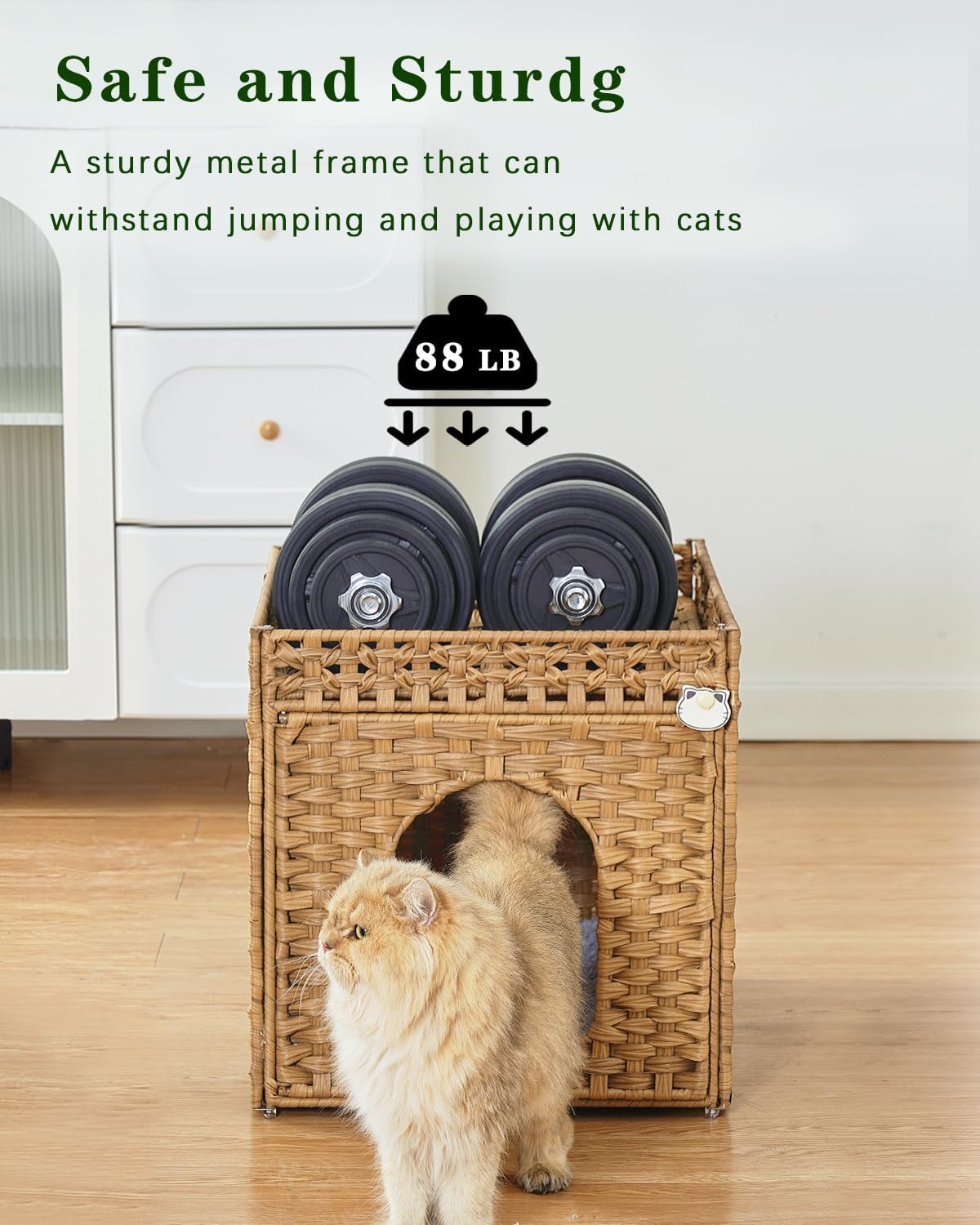 Cat Beds Indoor Kitten House, PE Rattan Cat Cave - Natural / Rectangle-XL - image 3