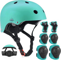 Adjustable Kids Helmet with Knee Pad, Elbow Pads & Wrist Guards - Light green / Medium( 8-14 years )