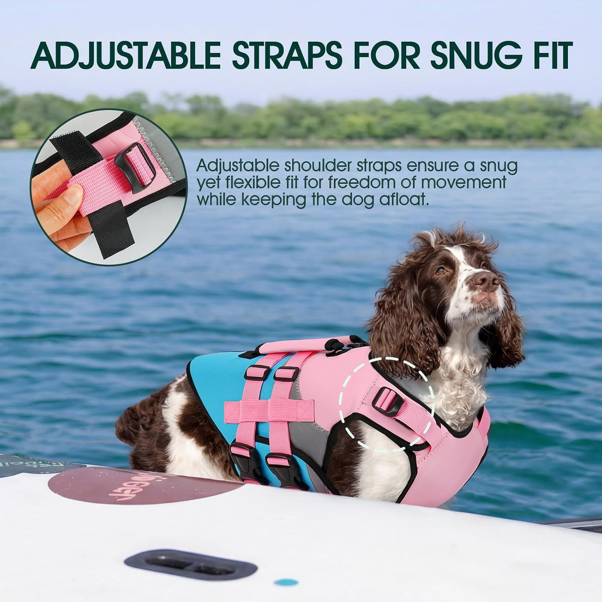 Kuoser Dog Life Jacket with Rescue Handle - Large (Chest Girth:22.8-29.5'') / Pink & Aqua Blue - image 4
