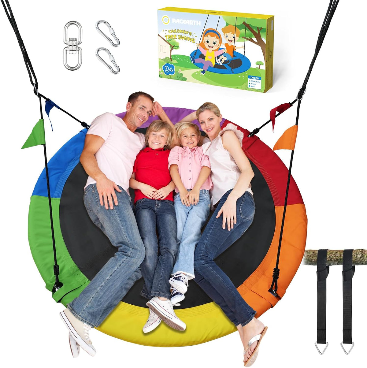 PACEARTH 40 Inch Saucer Tree Swing Flying 600lb Weight Capacity 2 - Rainbowcolor / 60 IN