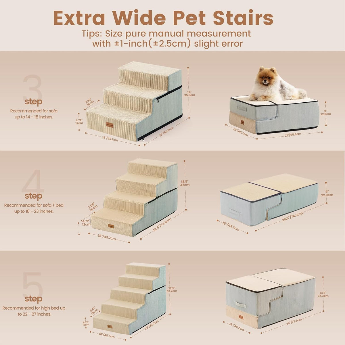 Gardner Pet Dog Stairs for Small Dogs 14" H - Beige / 4.0 / 18"x29.5"x18.5"Extra Wide - image 3