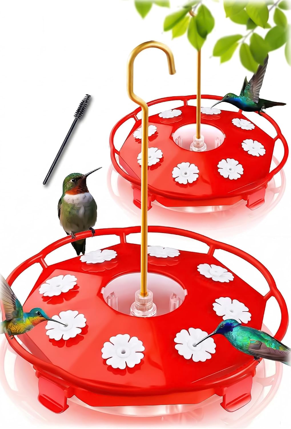 2 Pack 16 oz Saucer Hummingbird Feeders for Outdoors - Red & White / 2-Feeder Set