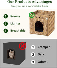 Cat Litter Box Enclosure Furniture, Hidden PE Rattan - Natural / Standard - image 4