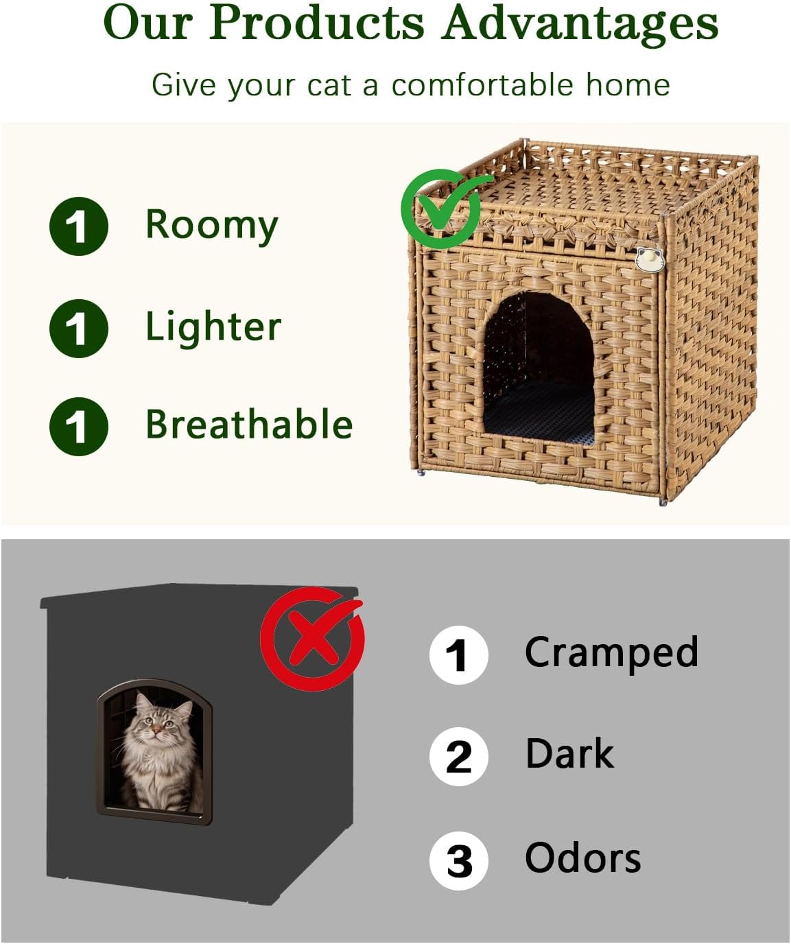 Cat Litter Box Enclosure Furniture, Hidden PE Rattan - Natural / Standard - image 4