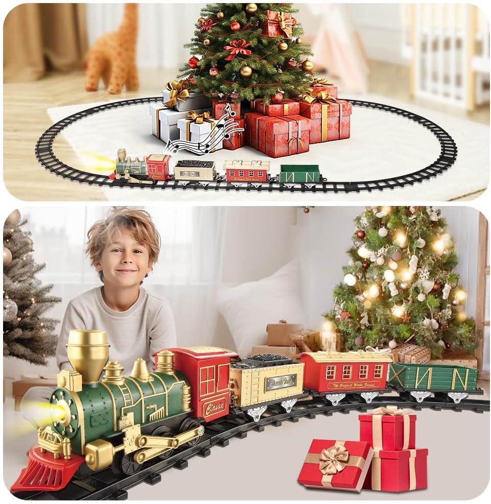 Electric Train Set for Kids Ages 4-8 - Green Red Gold - image 4