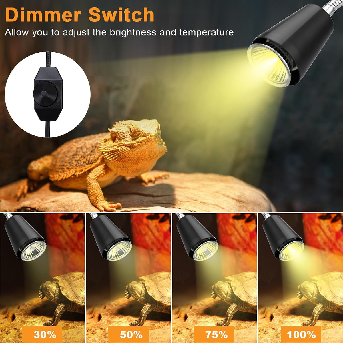 Reptile Heat Lamps, UVA/UVB Turtle Heat Lamp - Light Stand With Dimmer - image 2