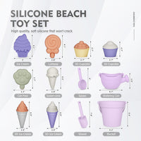MarcZero silicone beach toys set with bucket, watering can, shovel and sand molds in pink - view 6