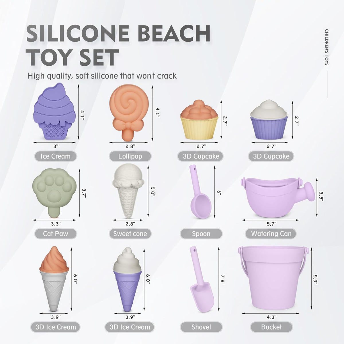 MarcZero silicone beach toys set with bucket, watering can, shovel and sand molds in pink - view 6