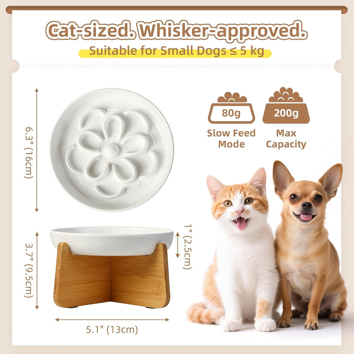 Melamine Cat Slow Feeder Bowl Set - White / 1 PACK - with Stand - image 2