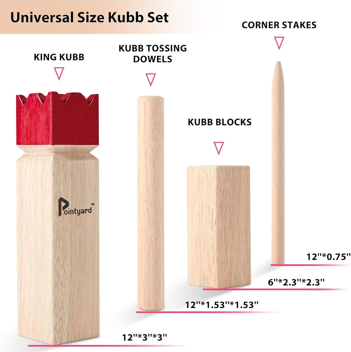 Kubb Yard Game Set Solid Wooden Viking Chess Outdoor Toss Game – Fun for Kids & Family - Red / 3 Inches Kubb - image 4