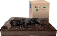 Furhaven Cooling Gel Dog Bed for Large Dogs w/ Removable Bolsters & Washable Cover, For Dogs Up to 125 lbs - Plush & Velvet L Shaped Chaise - Sable Brown, Jumbo Plus/XXL