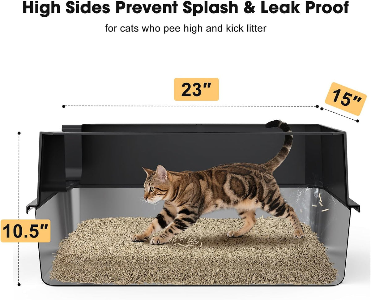 FURTIME Stainless Steel Cat Litter Box - Black / Large - image 3