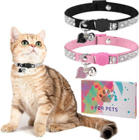 Rhinestone Cat Collar Breakaway, Bling Sparkly Diamond - Pink + Black / 7"-9" For Cats