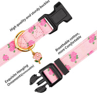 Cotton Dog Collar White and Pink Love Heart with Pendant Cute Dog - Pink Rose / S - image 2