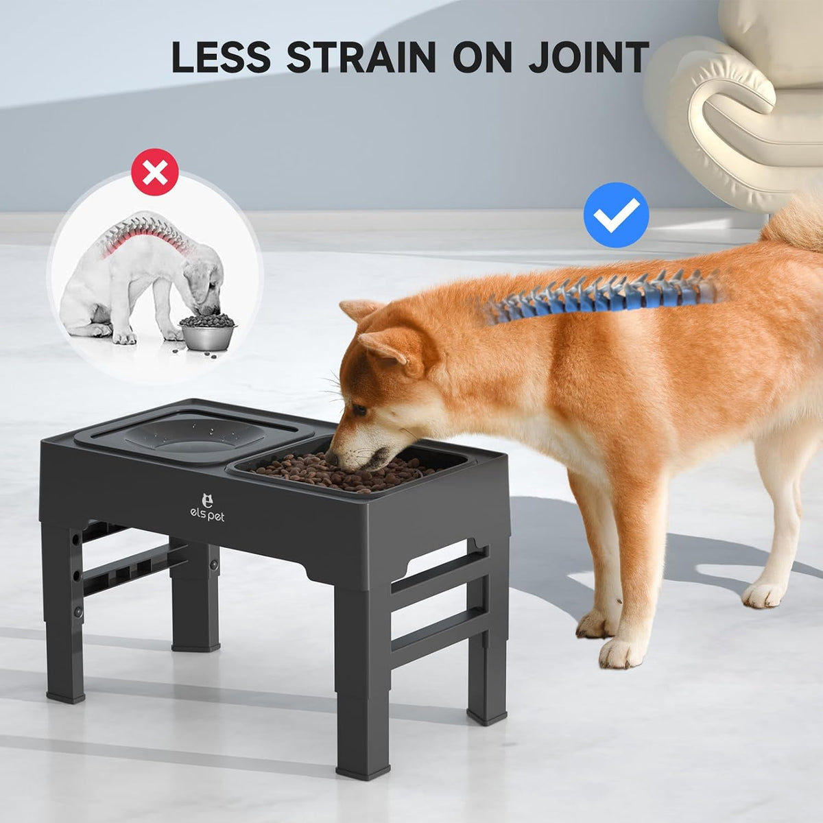 ELS PET Adjustable Elevated Dog Bowls - Stainless Steel Slow Feeder Bowl - image 4
