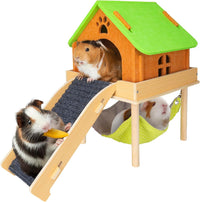 Enlarged Guinea Pig Hammock with Platform and Stairs - Hammock with ramp & house