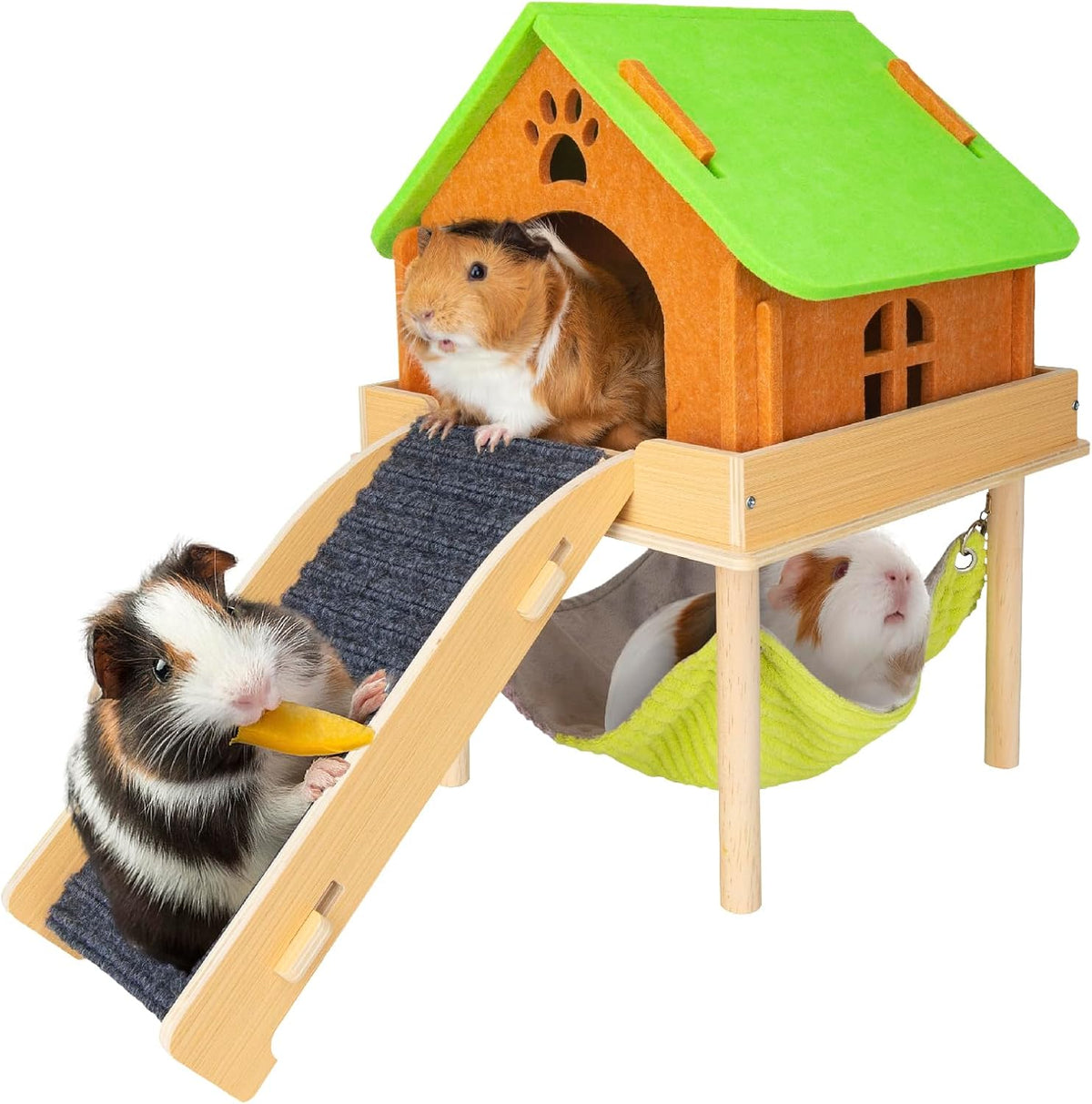 Enlarged Guinea Pig Hammock with Platform and Stairs - Hammock with ramp & house