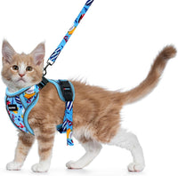 Cat Harness and Leash Set, Escape Proof Kitten Harness, Black - H604 Pro Azure Blue / Small (7-12lb)