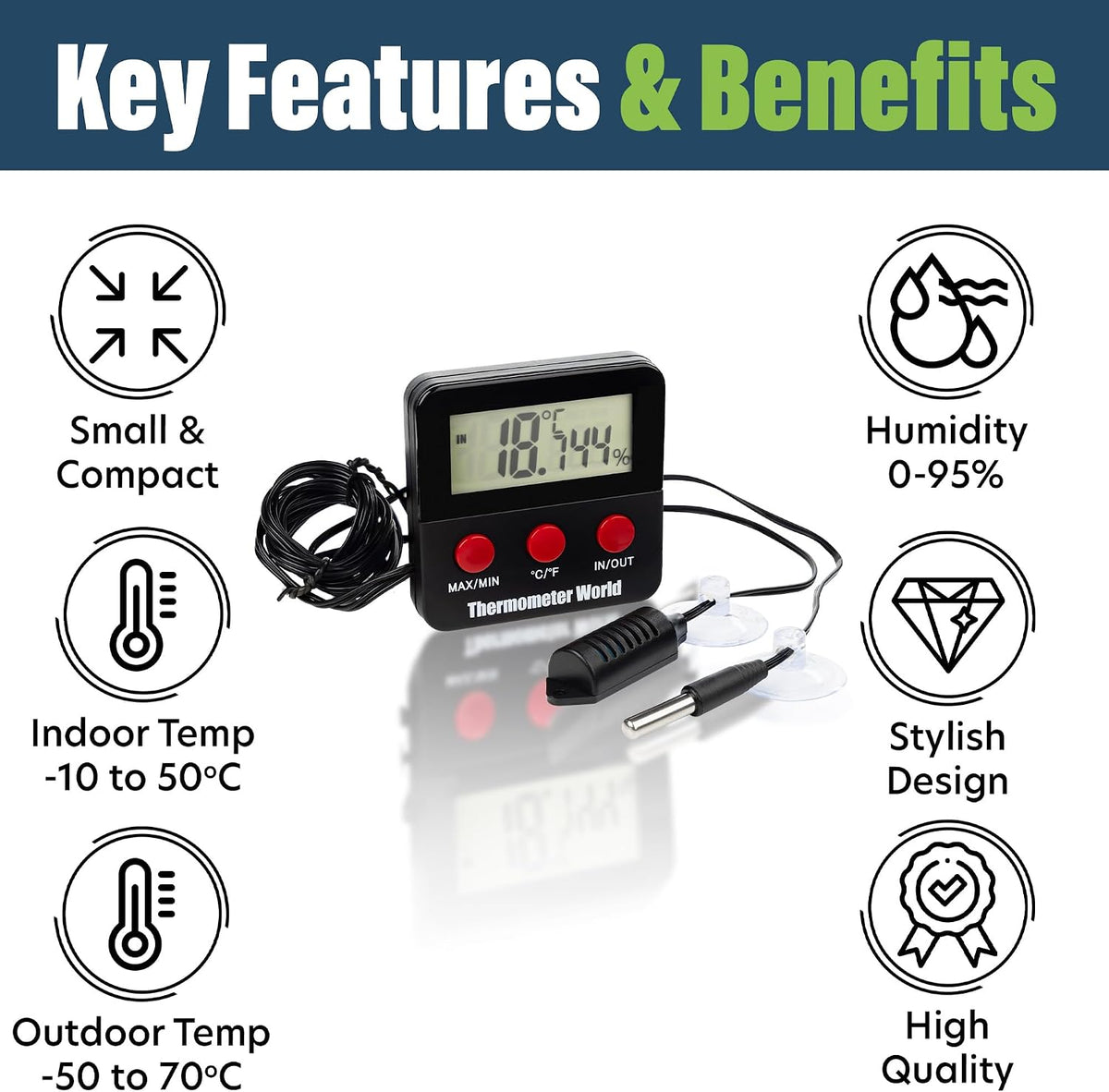 Digital Reptile Thermometer Hygrometer with 2 External Remote Probes – Essentials for Reptiles And Amphibians - image 2