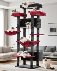 Cat Tree, 74" Tower for Large Cats, Big Condo & Hammock GCT030G – Essentials for Cats - 74 inch / Black and red