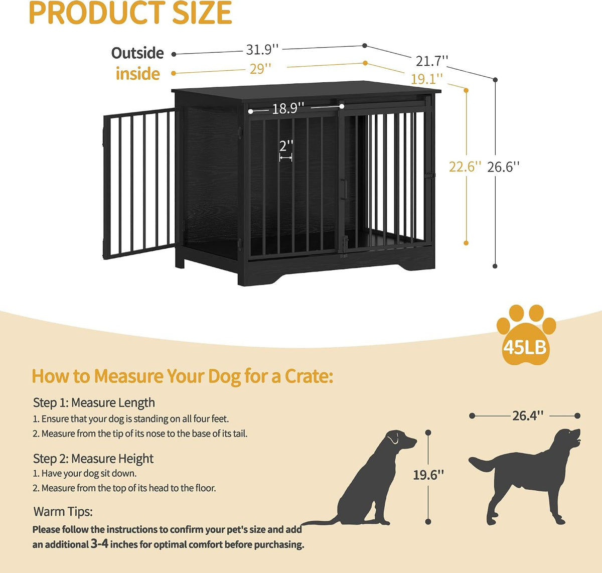 Hzuaneri 77.6 in Double Dog Crate Furniture - Black / 31.9"L x 21.7"W x 26.6"H - image 2