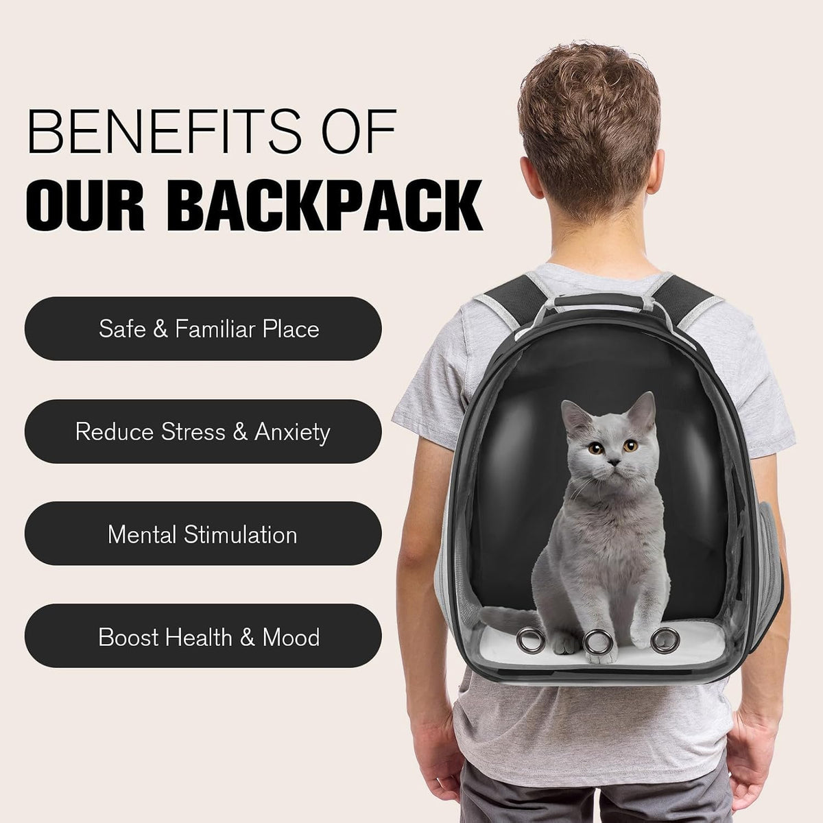 Cat Carrier Backpack, Pet Carrier Backpack Front Pack for Small Medium Cat Puppy Dog Carrier - Black - image 3