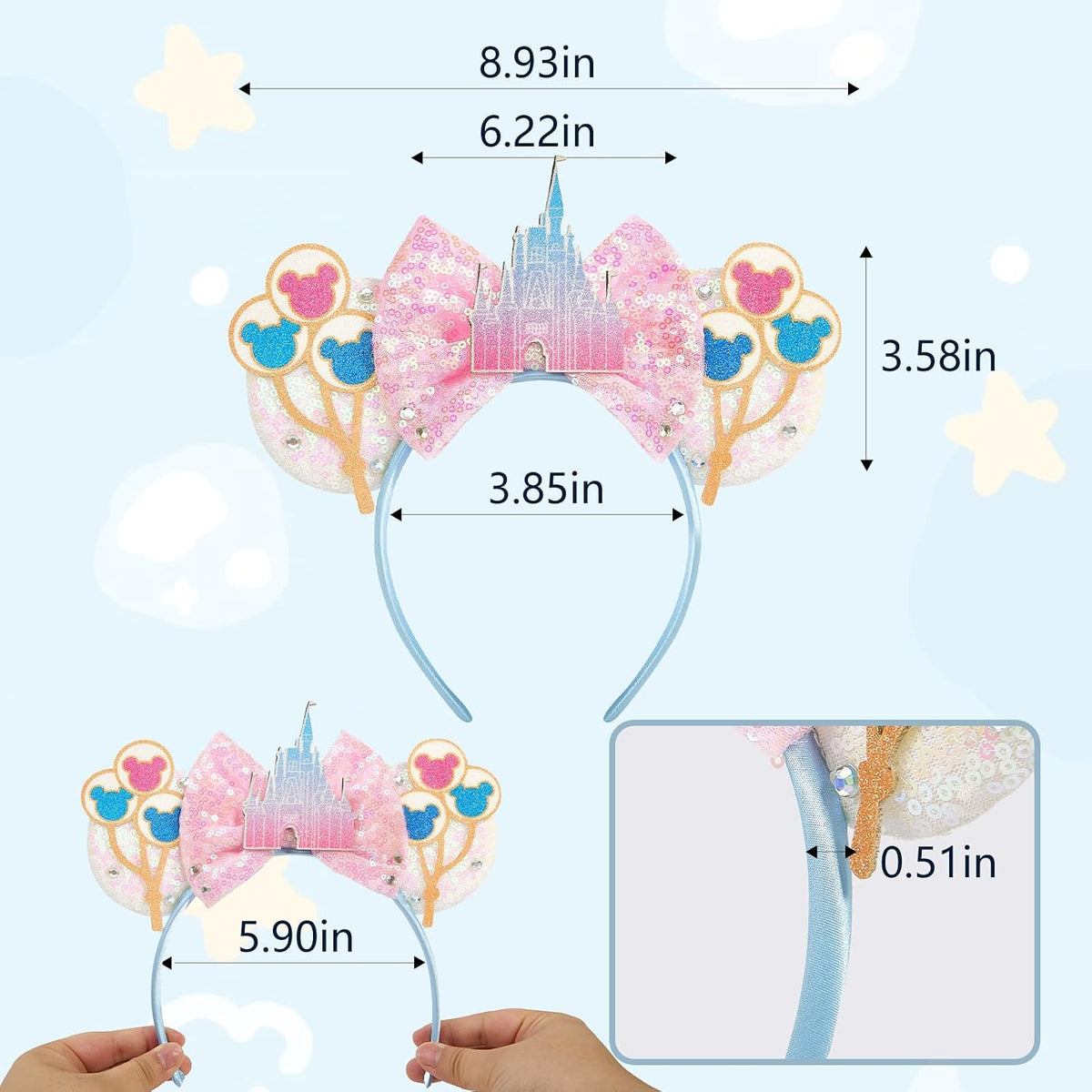 LYLIN Birthday Mouse Ears, Mouse Ears Headband for Women Girls – Fun for Kids & Family - Pink Castle - image 3