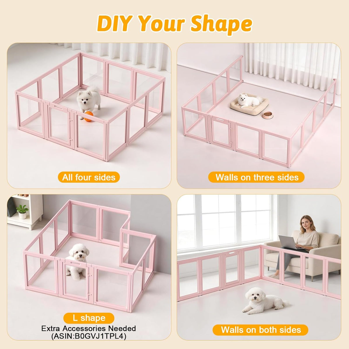 DIY Clear Acrylic Dog Playpen House - Skin Pink / 12PCS / 23.6"H - image 4