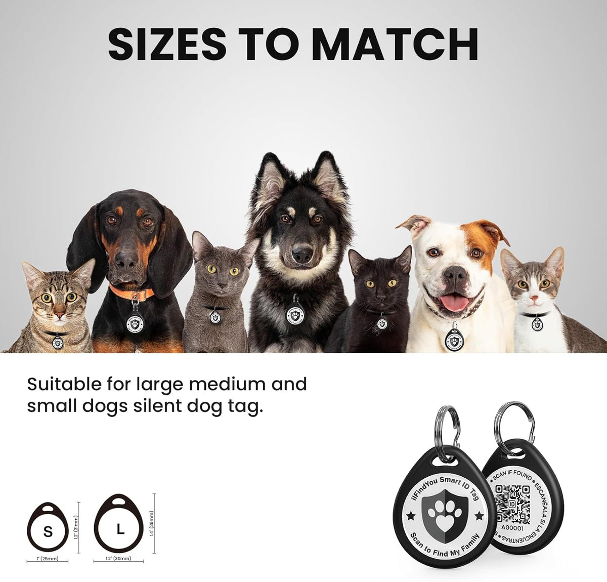 QR Code Cat Tags Personalized Small, Real-time Alerts, Pink – Essentials for Cats - 3 Pack Black / Large-1.2"*1.4" - image 3