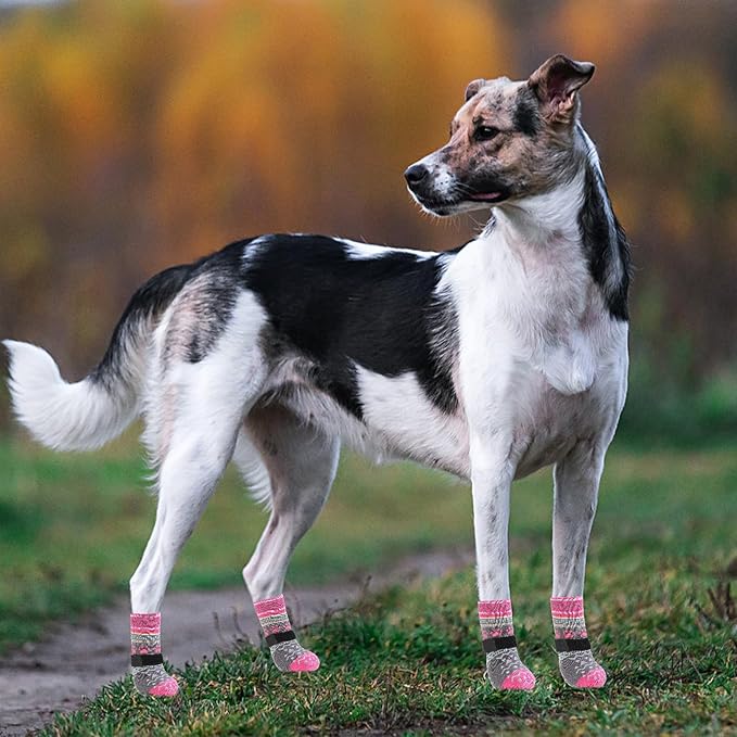 KOOLTAIL Dog Socks to Prevent Licking Paws for Hardwood Floors Anti Slip, Winter Warm Pet Boots&Paw Protector with Grippers, Double Sides Dog Shoes Booties for Small Medium Large Senior Dogs Pink S