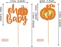24 PCS Pumpkin Oh Baby Cupcake Toppers Glitter Fall Theme pumpkin - Design 11 Orange - image 2
