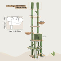 PAWZ Road Cactus Cat Tree Floor to Ceiling Cat Tower with Adjustable Height(85-112 Inches), 7 Tiers Climbing Activity Center with Cozy Hammocks, 5 Platforms and Scratching Posts for Indoor Cats