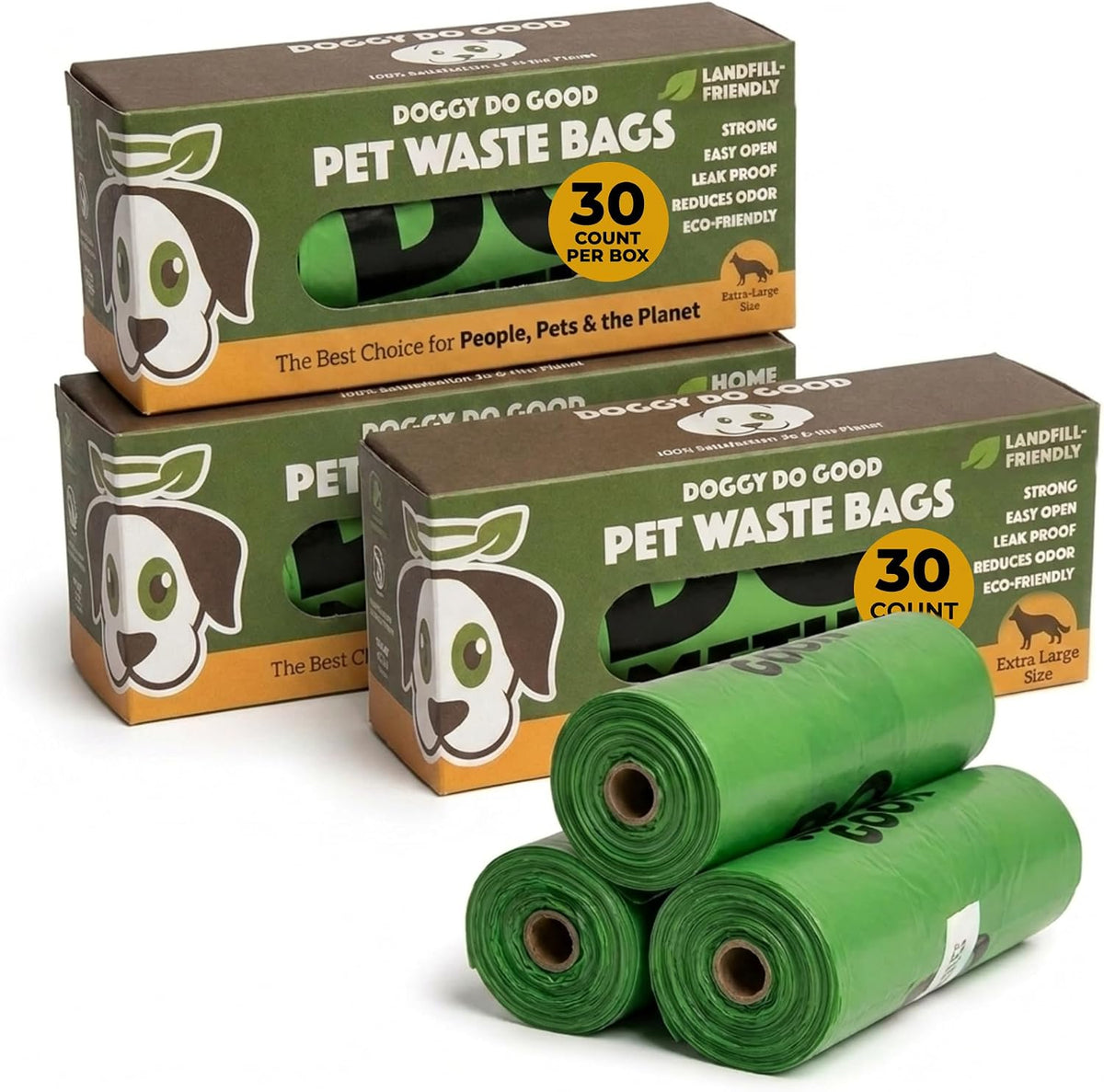 Doggy Do Good, Dog Poop Bags With Handles, Unscented - 30 Count (Pack of 3)