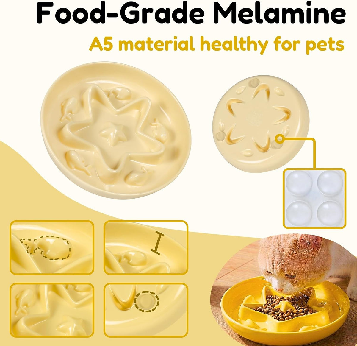 2 Pcs Cat Slow Feeder Bowl - Buttercream + Coral Pink / 6.2'' - image 4
