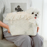 Dog Carrier for Small Dogs Rabbit cat with Lace Design, Cotton Bag, Dog Carrier Soft Sided, Collapsible Travel Puppy Carrier (Beige, 13" L x 6.7" W x 10.6" H)