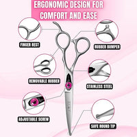 Kenchii Love Dog Grooming Scissors, 6.5 Inch Curved Balltip Shears, Dog Scissors for Grooming, Professional Pet Grooming Scissors, Safety Round Tip Shears