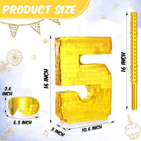 Sratte gold foil number piñata set with gold blindfold, piñata stick and bag of confetti - view 24