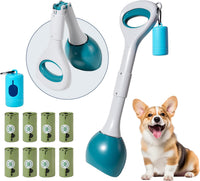 Dog Pooper Scooper Portable with Bag Attachment - Green + 120 garbage bags + dispenser