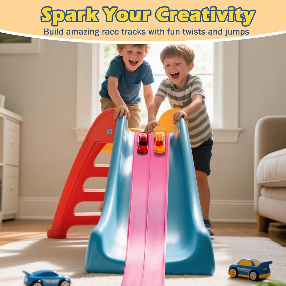 Flex Tracks 15 Ft Starter Set Flexible Race Track for Kids 3+ - Pink - image 3