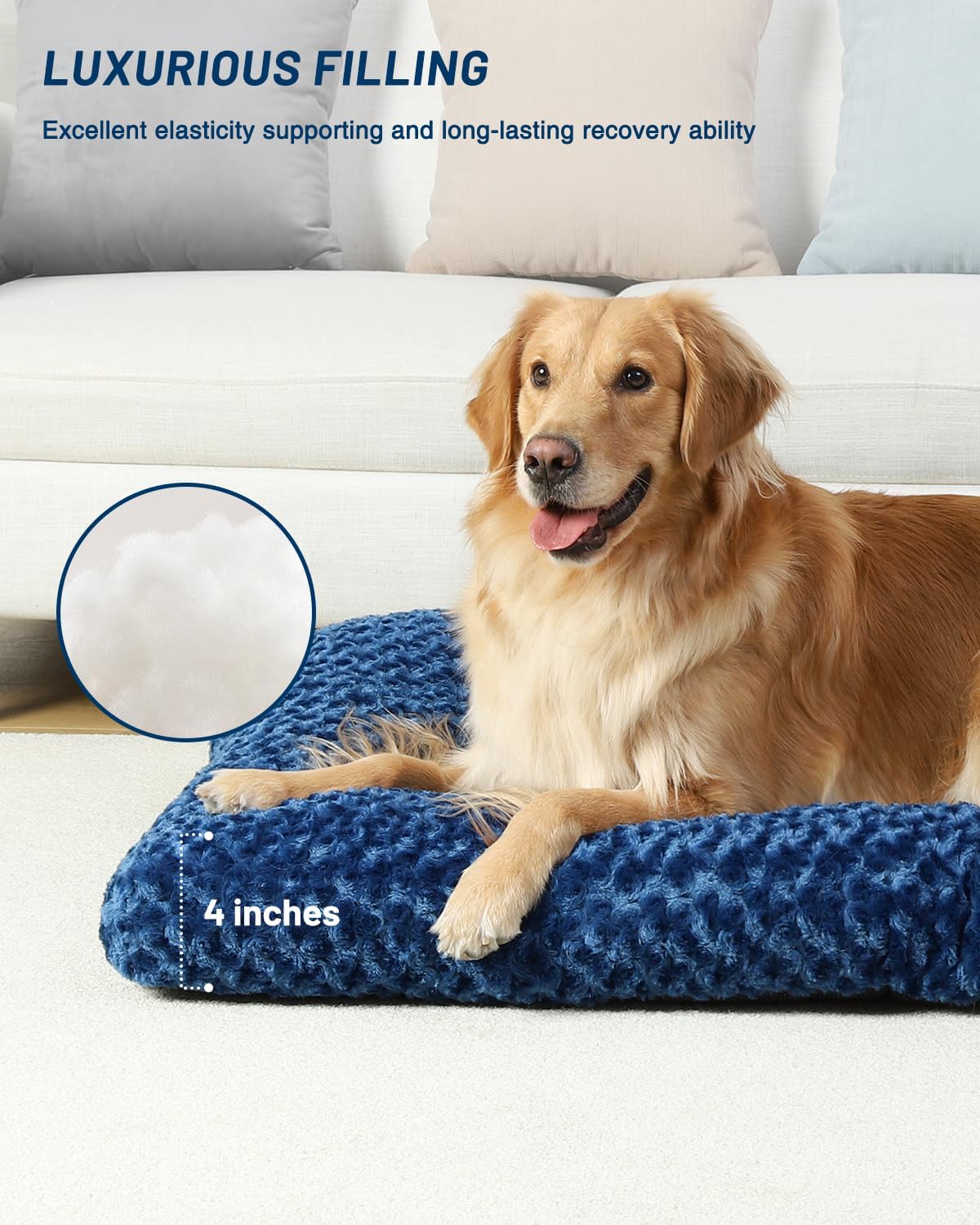 KSIIA Washable Dog Bed Medium Size Dog Crate Bed Plush Pet Mat - Blue / 47.0"L x 29.0"W x 4.0"Th - image 3