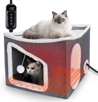 Heated Cat House for Indoor, Large Cat Bed with Heating Pad - Dark Gray / 16.5 x 16.5 x 13 "